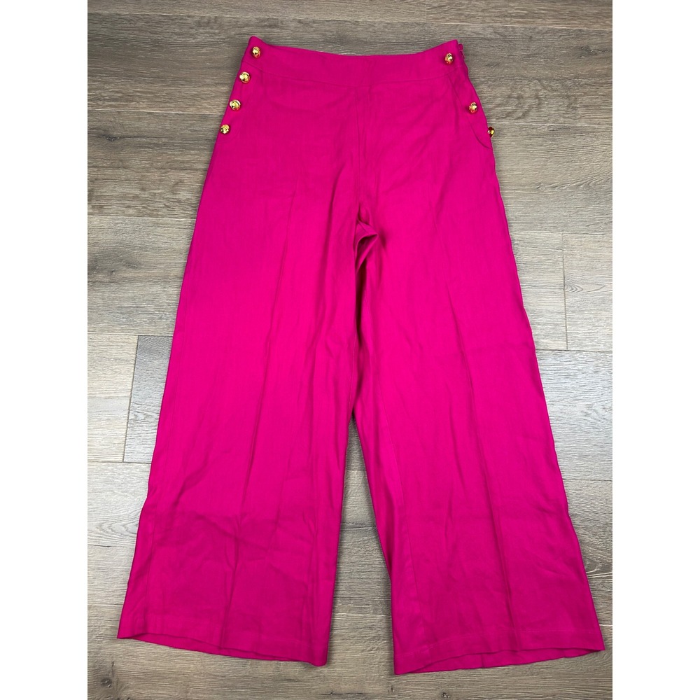 INC International Concepts Pink Linen Blend Wide Leg Sailor Pants Gold Button 8